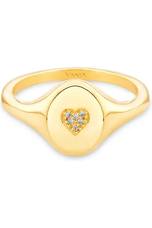 Vivara Anel Signet Coração em Ouro Amarelo 18k com Diamantes