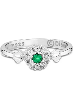 Life Anel Princesas Ariel em Prata 925 com Pedras Verde e Incolores