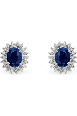 Vivara Brinco Clássico em Ouro Branco 18k com Safira Azul e Diamantes