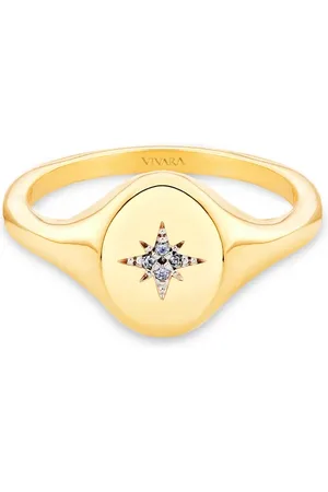 Vivara Anel Signet Estrela em Ouro Amarelo 18k com Diamantes