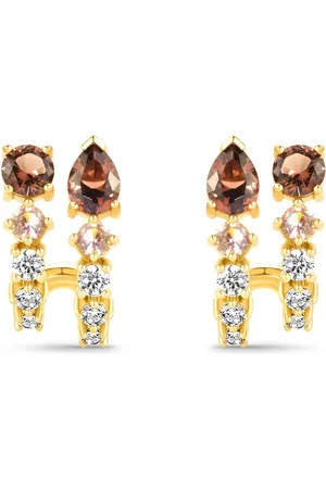 Life Brinco Mocha em Prata 925 com Banho de Ouro Amarelo 18k, Pedras Marrons e Incolores