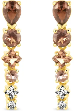 Life Brinco Mocha em Prata 925 com Banho de Ouro Amarelo 18k, Pedras Marrons e Incolores