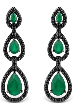 Vivara Brinco Florest em Prata 925 com Ródio Negro, Calcedônias Verde e Espinélios