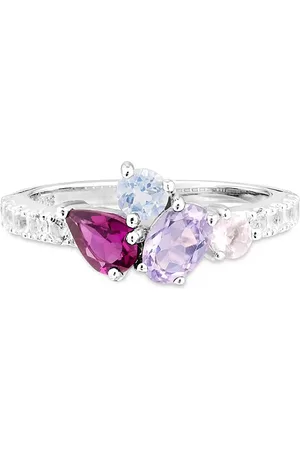 Life Anel Primavera em Prata 925 com Rodolita, Quartzo Rosa, Ametista, Topázio Azul e Topázios Incolores