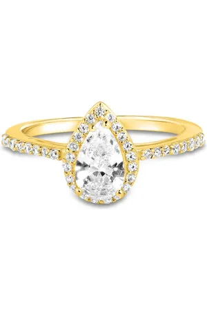 Life Anel Forms Gota em Prata 925 com Banho de Ouro Amarelo 18k e Pedras Incolores