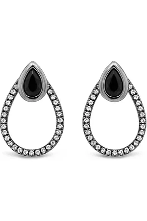 Vivara Brinco Inside Gota em Prata 925 com Ágata Negra e Topázios Incolores