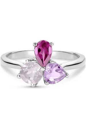 Vivara Anel Candy em Prata 925 com Quartzo Rosa, Rodolita e Ametista Roxa