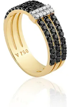 Vivara Anel Duo em Ouro Amarelo 18k com Diamantes e Diamantes Negros