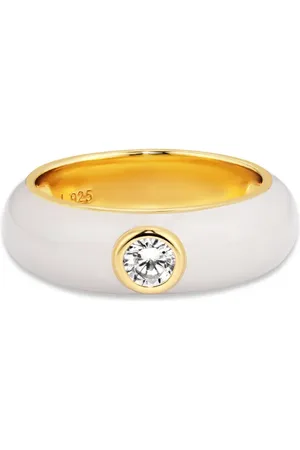 Life Anel Joyful em Prata 925 com Banho de Ouro Amarelo 18k, Pedra Incolor e Esmalte
