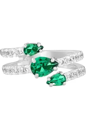 Life Anel Special II Triplo em Prata 925 com Pedras Verdes e Incolores