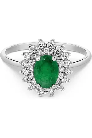Vivara Anel Clássico em Ouro Branco 18k com Esmeralda e Diamantes