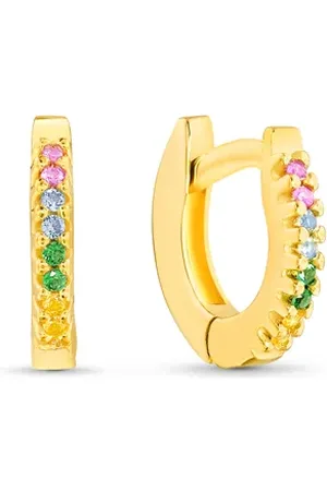 Life Brinco Argola Pavê em Prata 925 com Banho de Ouro Amarelo 18k e Pedras Coloridas