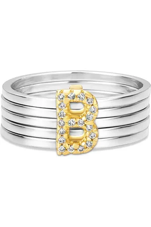 Vivara Anel Letra B em Prata 925 e Ouro Amarelo 18k com Diamantes 0,08 ct