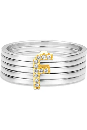 Vivara Anel Letra F em Prata 925 e Ouro Amarelo 18k com Diamantes 0,04 ct