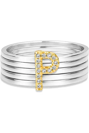 Vivara Anel Letra P em Prata 925 e Ouro Amarelo 18k com Diamantes 0,06 ct