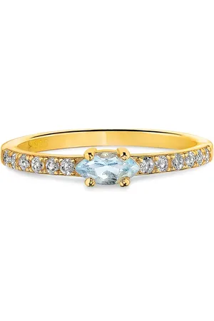 Life Anel Nature II em Prata 925 com Banho de Ouro Amarelo 18k, Topázios Sky e Incolores
