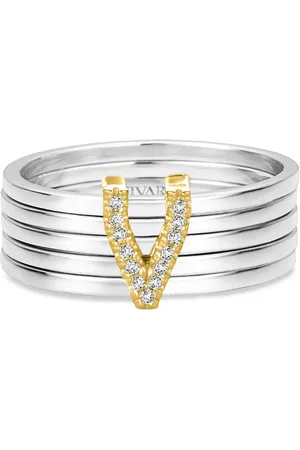 Vivara Anel Letra V em Prata 925 e Ouro Amarelo 18k com Diamantes 0,05 ct