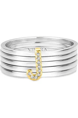 Vivara Anel Letra J em Prata 925 e Ouro Amarelo 18k com Diamantes 0,04 ct