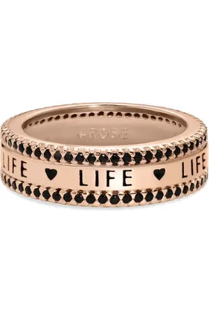 Life Anel mania Triplo em Liga Rosé com Banho de Ouro Rosé 18k e Pedras Pretas
