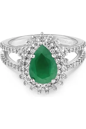 Vivara Anel Clássico em Ouro Branco 18k com Esmeralda e Diamantes