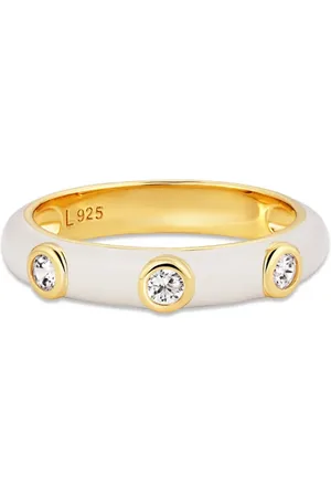 Life Anel Joyful em Prata 925 com Banho de Ouro Amarelo 18k, Pedras Incolores e Esmalte