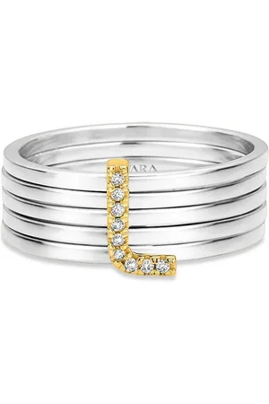 Vivara Anel Letra L em Prata 925 com Ouro Amarelo 18k e Diamantes