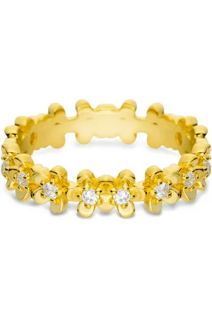 Life Anel Flora Miosótis em Prata 925 com Banho de Ouro Amarelo 18k e Pedras Incolores