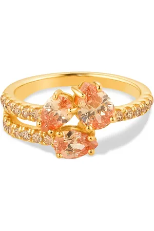 Life Anel Sun em Prata 925 com Banho de Ouro Amarelo 18k e Pedras Champanhe