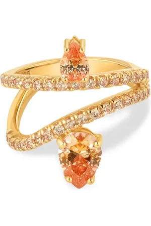 Life Anel Sun em Prata 925 com Banho de Ouro Amarelo 18k e Pedras Champanhe