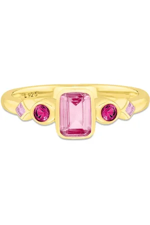 Life Anel Cora em Prata 925 com Banho de Ouro Amarelo 18k e Pedras Rosas
