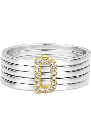 Vivara Anel Letra D em Prata 925 e Ouro Amarelo 18k com Diamantes 0,07 ct