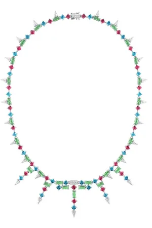 Life Colar Coloré em Prata 925 com Pedras Verdes, Rosas e Azuis, 44cm