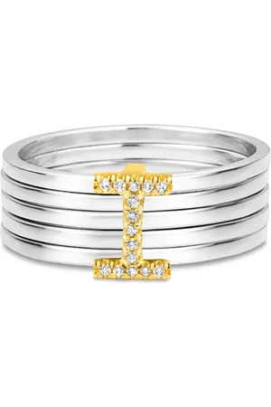 Vivara Anel Letra I em Prata 925 com Ouro Amarelo 18k e Diamantes