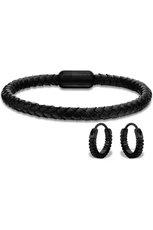 Life Kit Masculino Pulseira Couro Trançado e Brinco com Textura