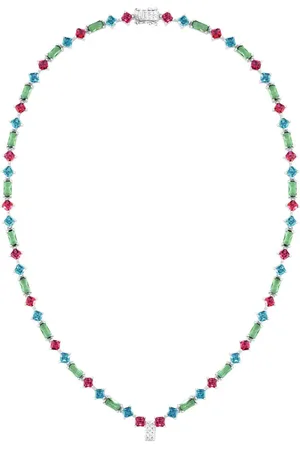 Life Colar Coloré em Prata 925 com Pedras Verdes, Rosas e Azul 40cm