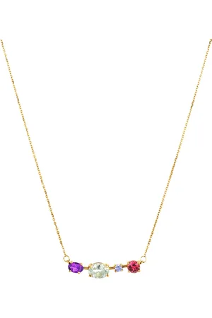 Vivara Colar Pietre em Ouro Amarelo 18k com Rodolita, Ametista Roxa, Ametista Verde e Prasiolita, 45cm