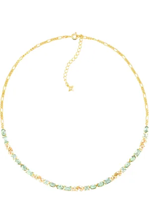 Life Colar Bellini em Prata 925 com Banho de Ouro Amarelo 18k, Pedras Verdes e Amarelas, 45cm